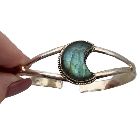 ⭐⭐MOON Labradorite Solid .925 Sterling Silver Cuff Bracelet⭐⭐ - Picture 2 of 9